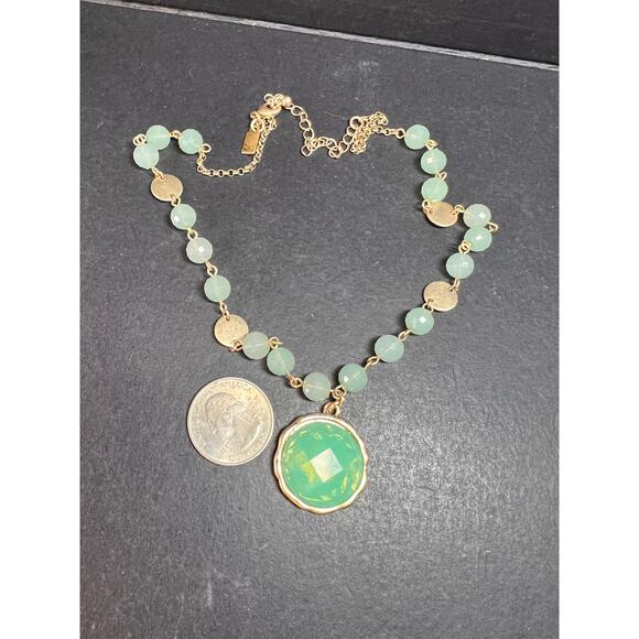 Vivi Love Green Glass Beaded Pendant Necklace Gold Tone 20in - Picture 10 of 14